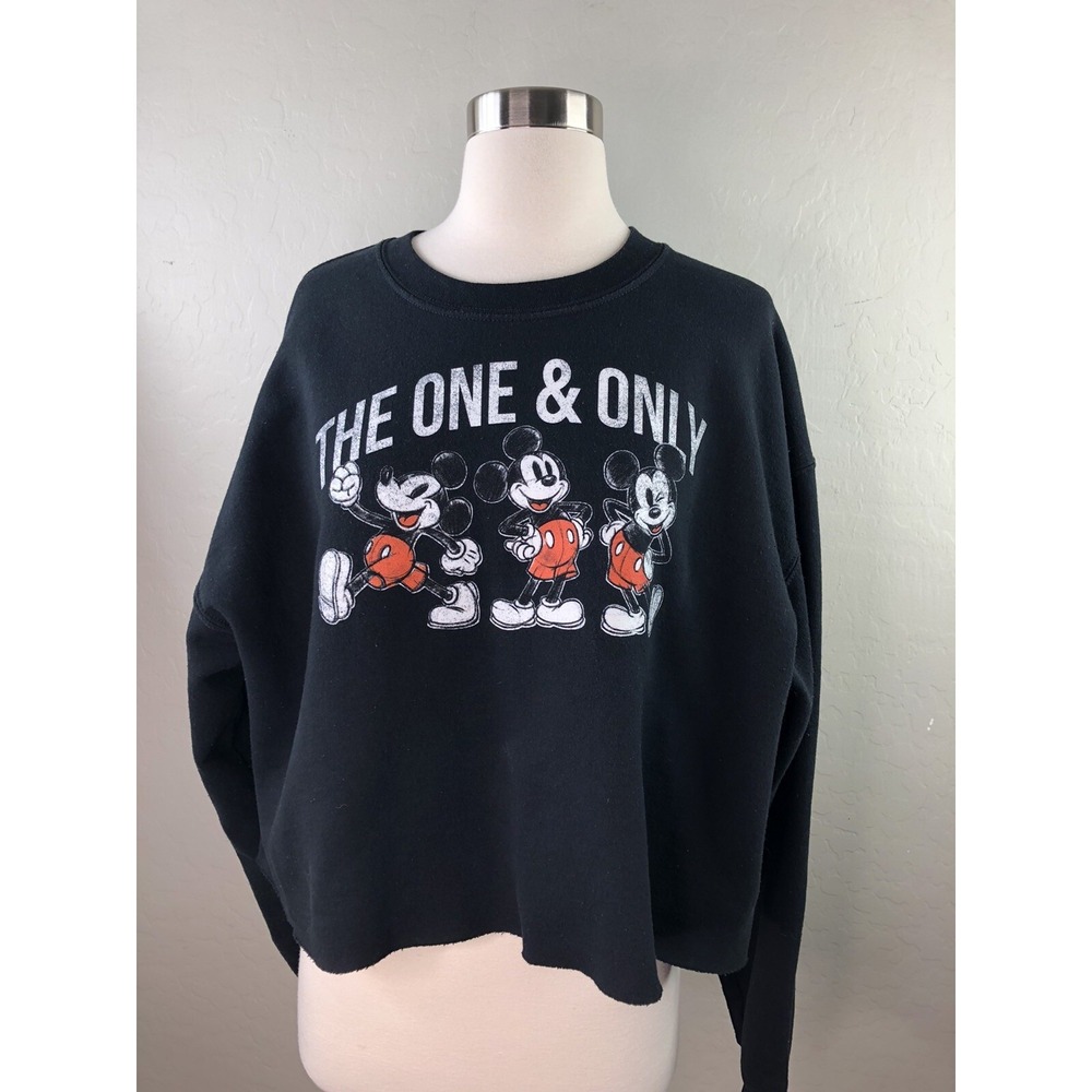 DISNEY Mickey Mouse Womens L Cropped‎ Sweatshirt Black